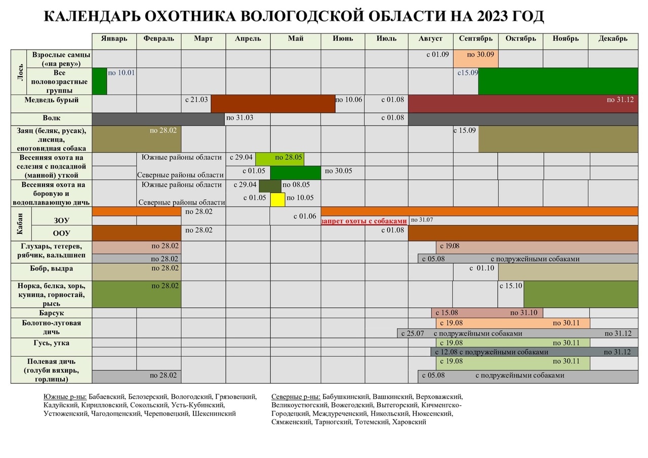 Календарь охотника на 2023 год опубликовали в Вологодской области